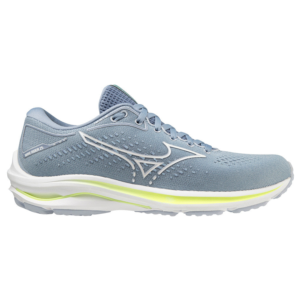 MIZUNO Wave Rider 25, Damen, Heather/White/Neo Lime, hellblau