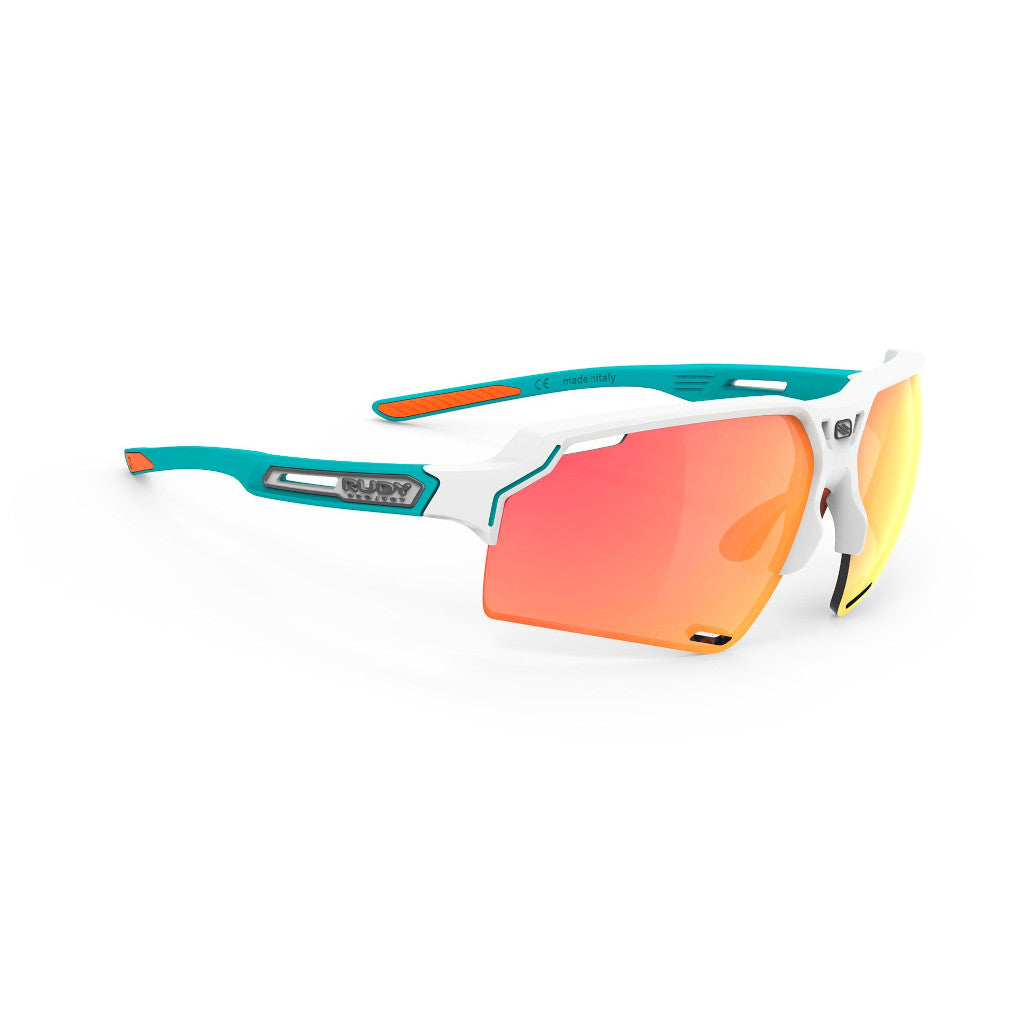 RUDY Project Deltabeat White Emerald (Matte) - RP Optics Multilaser Orange, Radbrille, Sportbrille, weiß/türkis