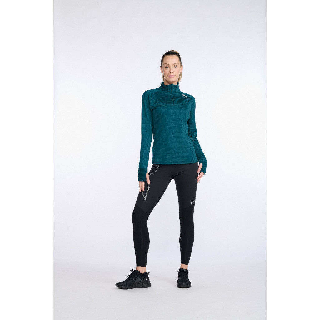 2XU Ignition 1/4 Zip, Longsleeve, Damen, Deep Jade/Silver Reflective