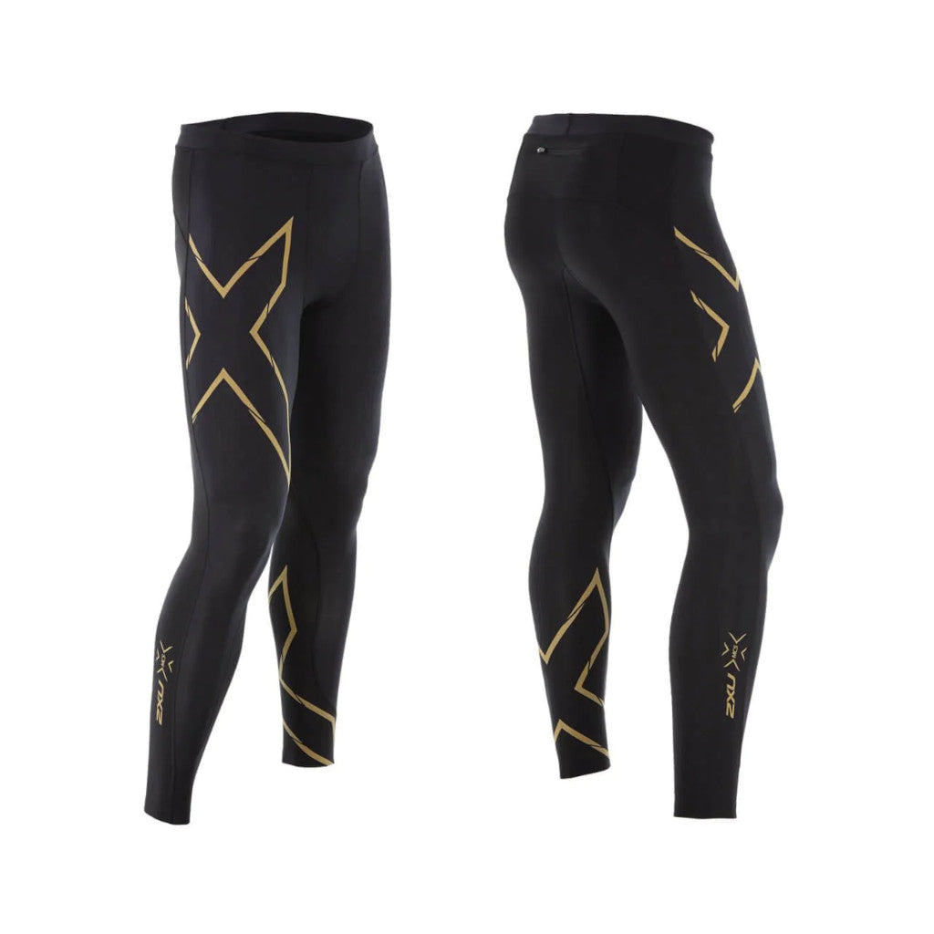 2XU MCS Run Compression Tights, Herren, Laufhose, black/gold reflective, schwarz/gold