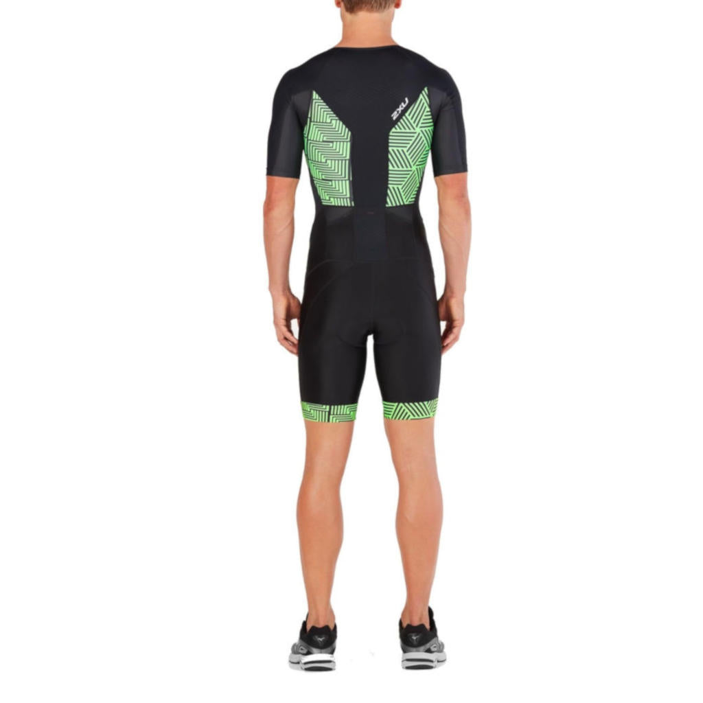 2XU Perform Full Zip Sleeved TriSuit, Herren, Black/Geo Neo Green