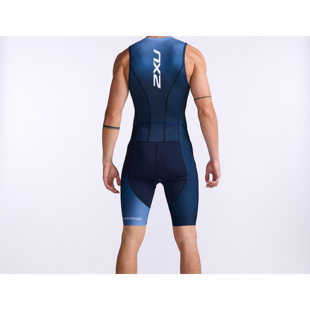 2XU Aero Front Zip Trisuit, Herren, midnight/turmeric, blau